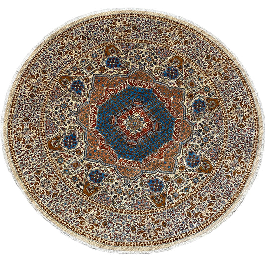 Runder Beiger Mamluk Teppich, 246x246 cm - German Carpet Shop