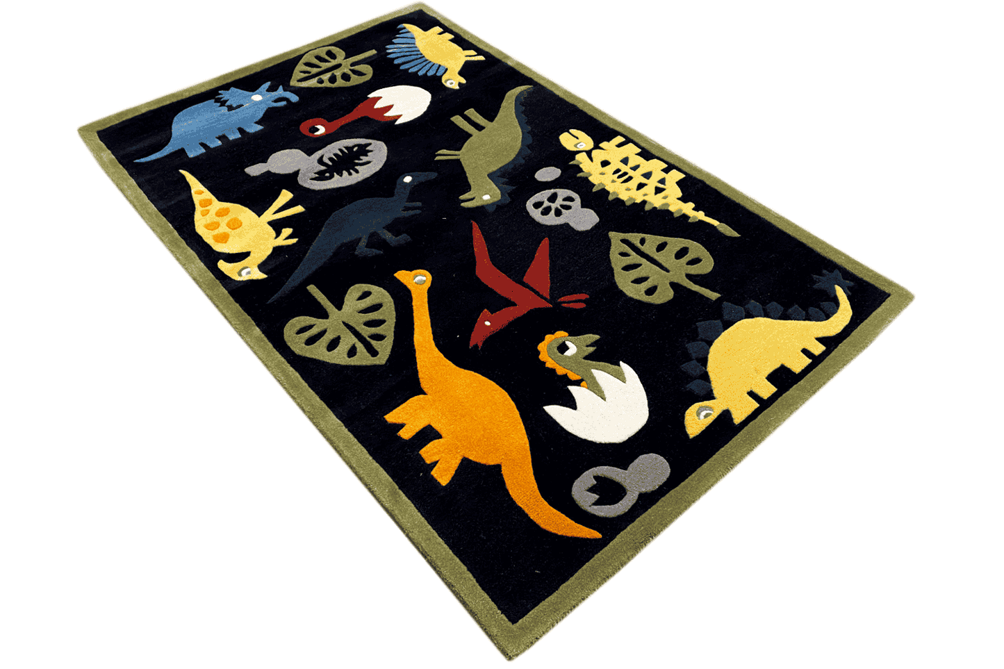 Handgetufteter Dinosaurier-Kinderteppich – Mehrfarbiger Spielzimmer-Teppich mit lustigem Dino-Design – 120x180 cm (4x6 ft) - German Carpet Shop