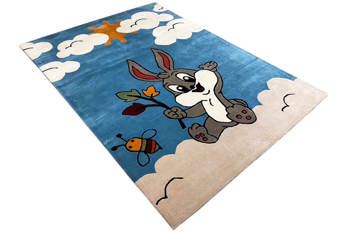 Sonnige Tage - Handgetufteter Kinderteppich mit Hase & Biene, 170x240cm (5.6x7.9 ft) - German Carpet Shop
