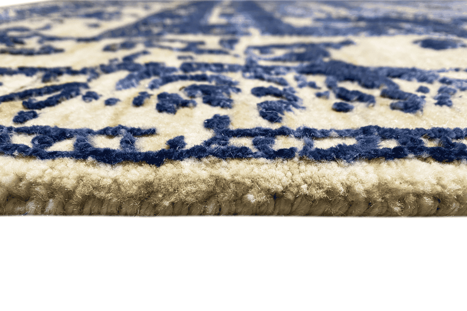 Moderner Beiger und Blauer Designer Teppich - Handgefertigt aus Wolle/Viskose, 235x171 cm (8x5.6 ft) - German Carpet Shop