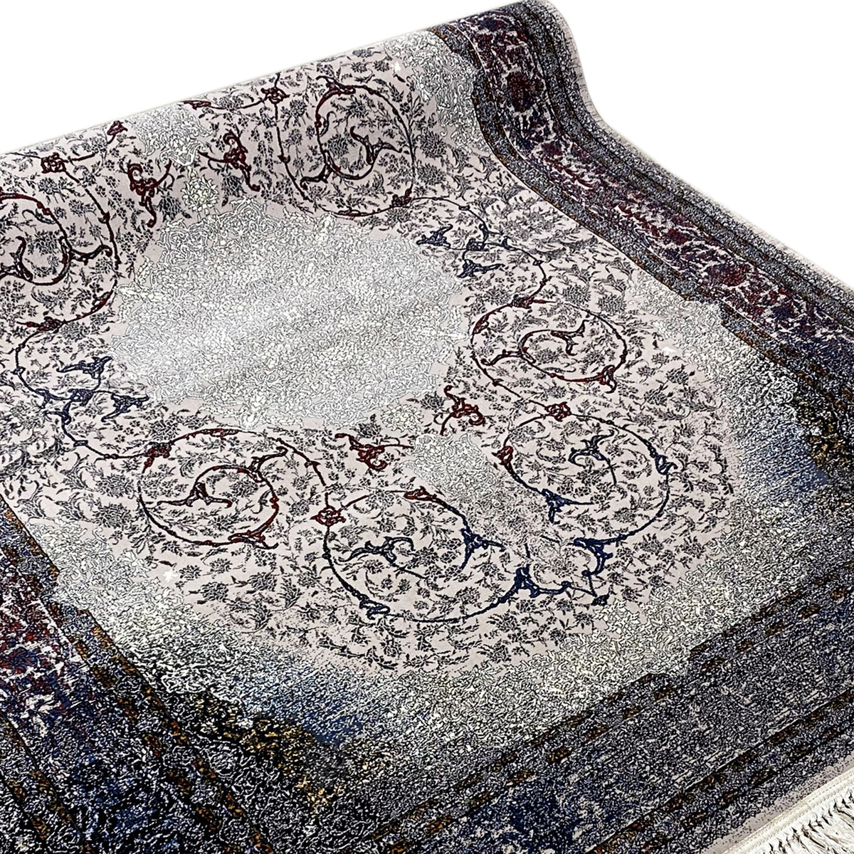 Tapis 160x230 cm avec motif ornemental baroque gris clair et bordure sombre