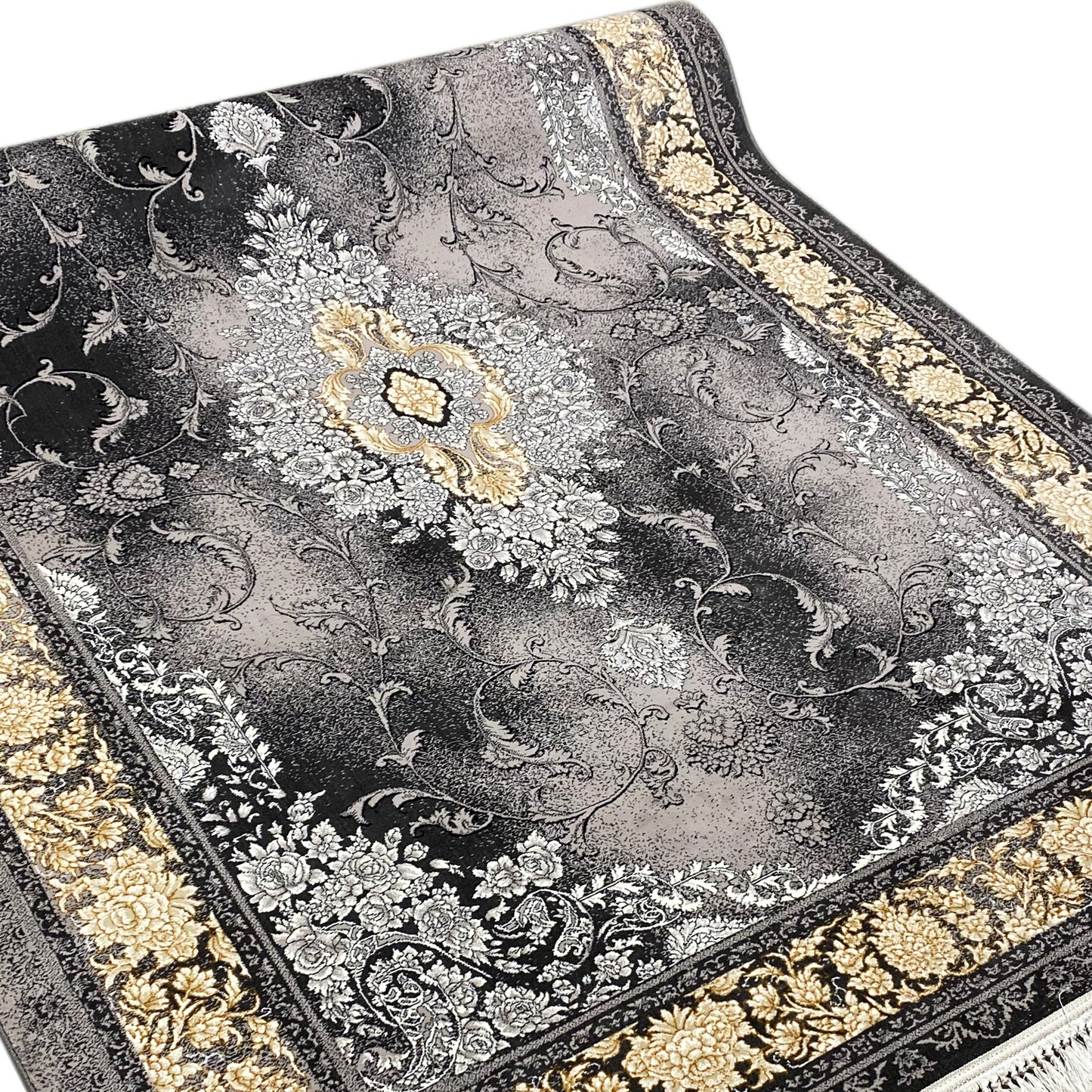 Teppich für Wohnzimmer in Schwarz-Grau, maschinell hergestellt, klassisches Design