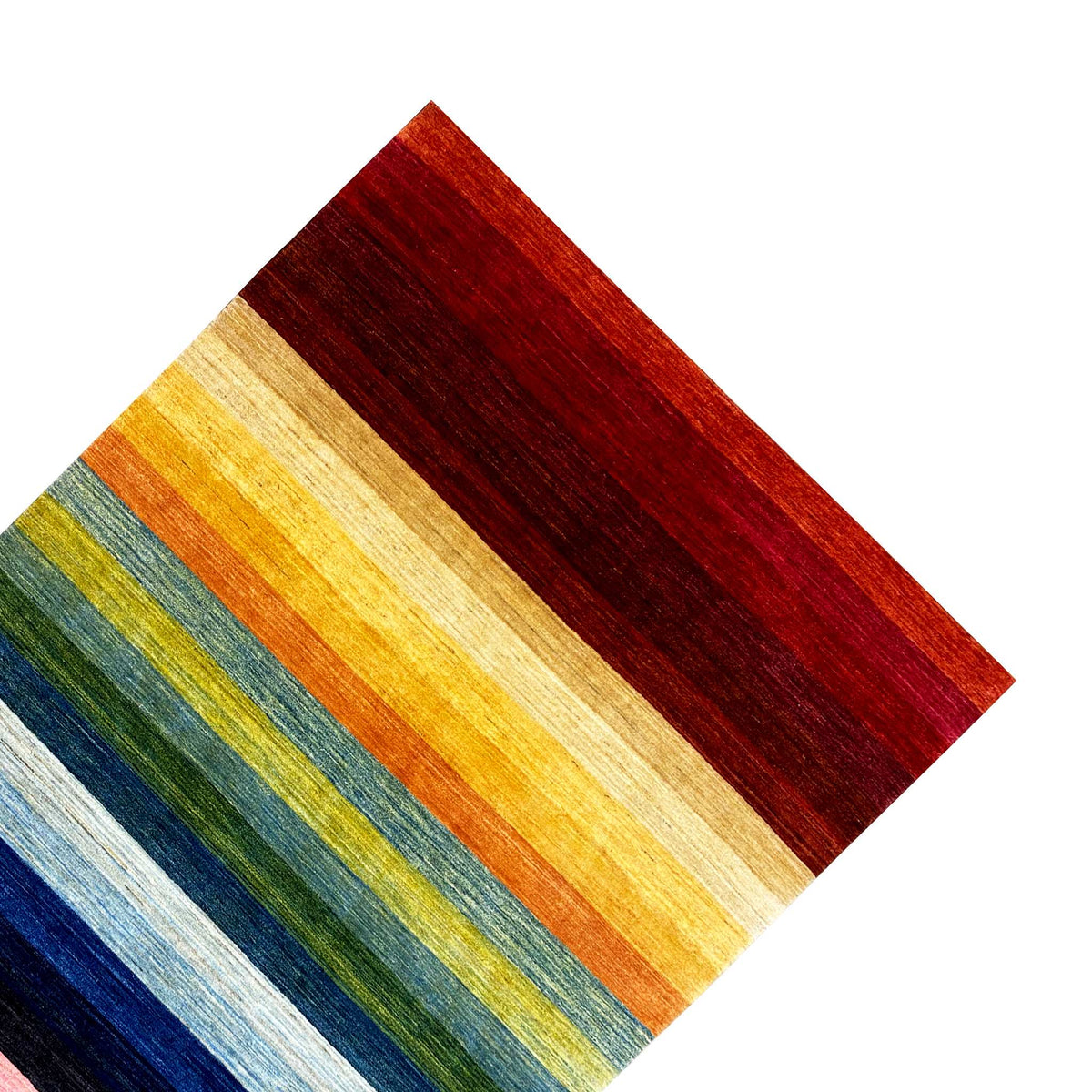 Tapis gabbeh à rayures rouges, jaunes, vertes et bleues
