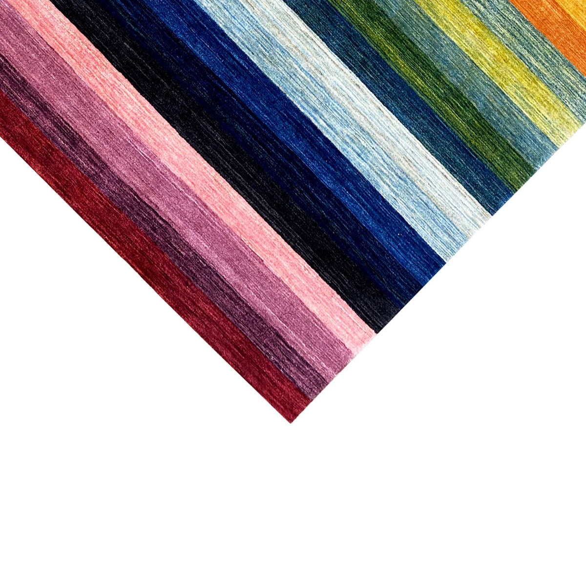 Tapis gabbeh à rayures diagonales roses, bleu foncé, bleues, rouges et beiges