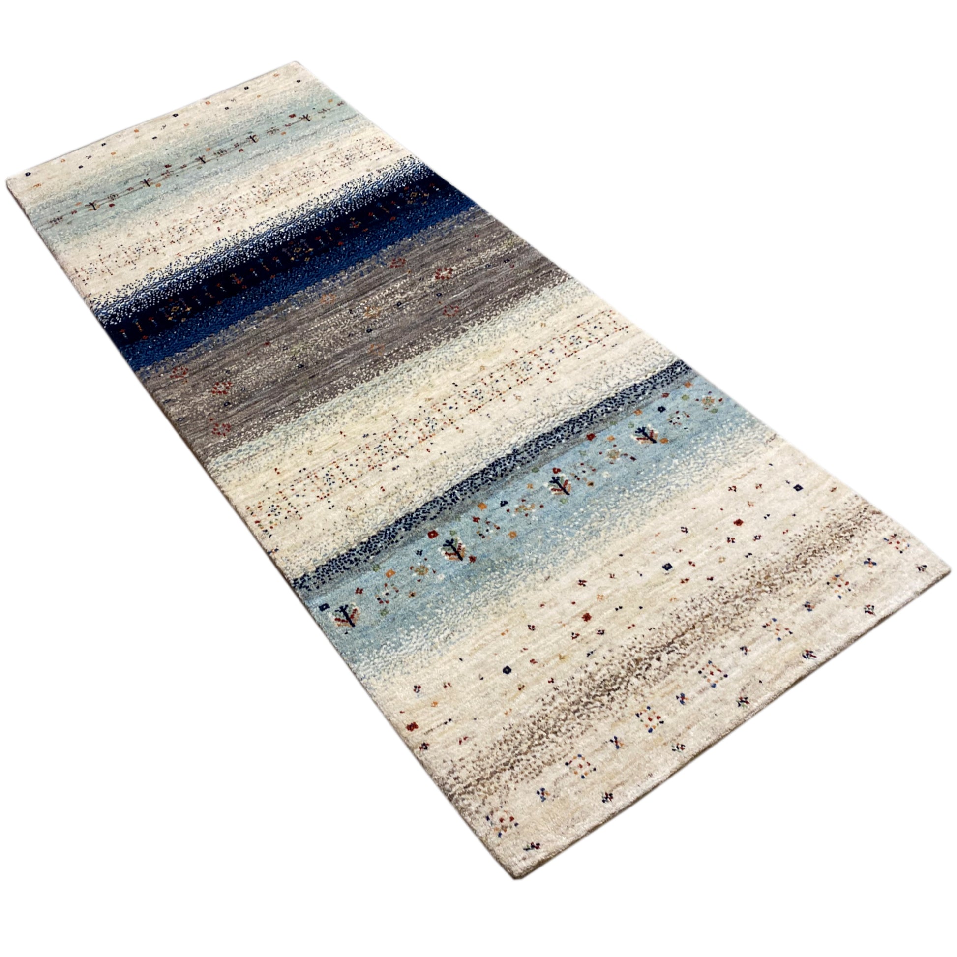 Blauer Gabbeh Teppich Läufer 197x81 cm - German Carpet Shop