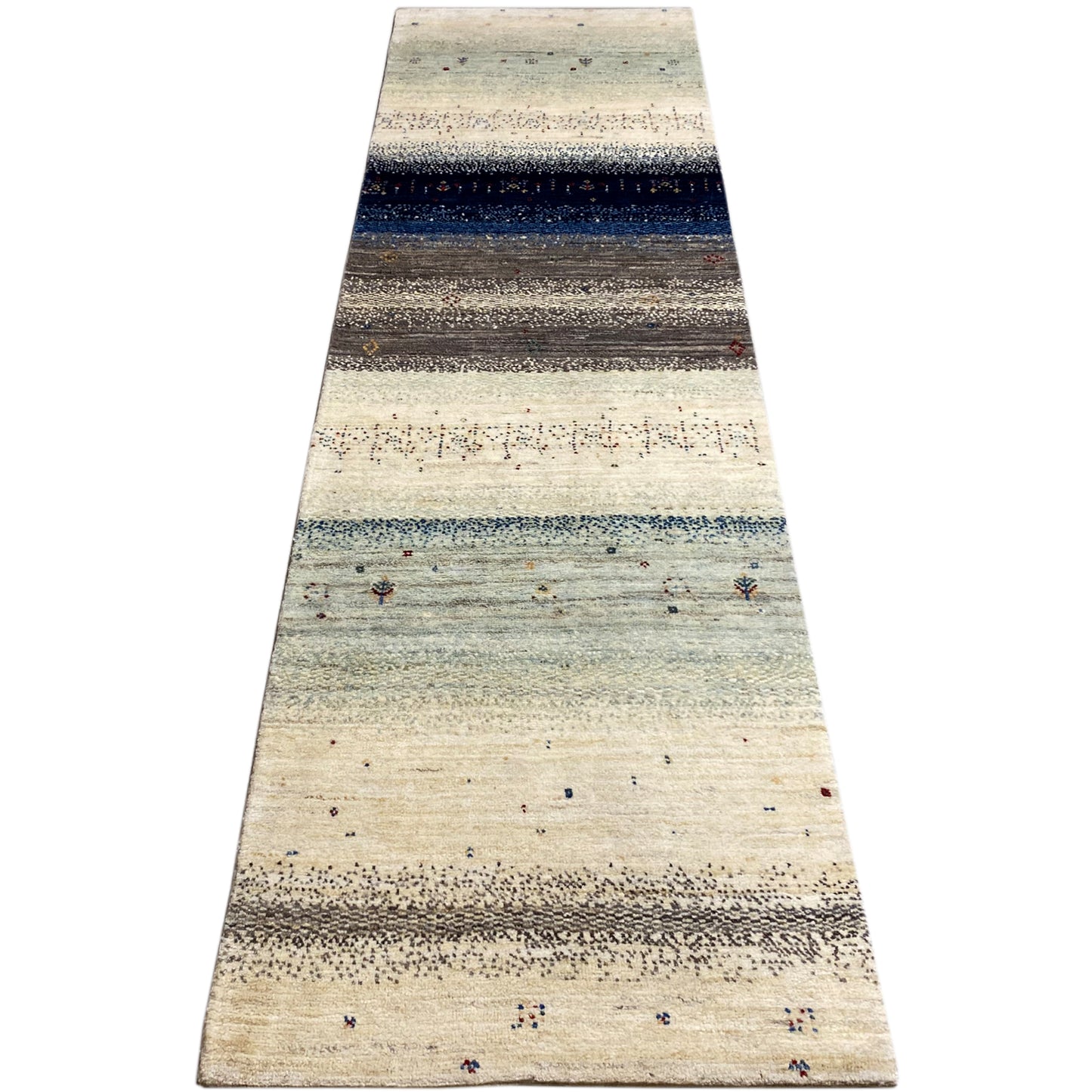 Blauer Gabbeh Teppich Läufer 302x84 cm - German Carpet Shop