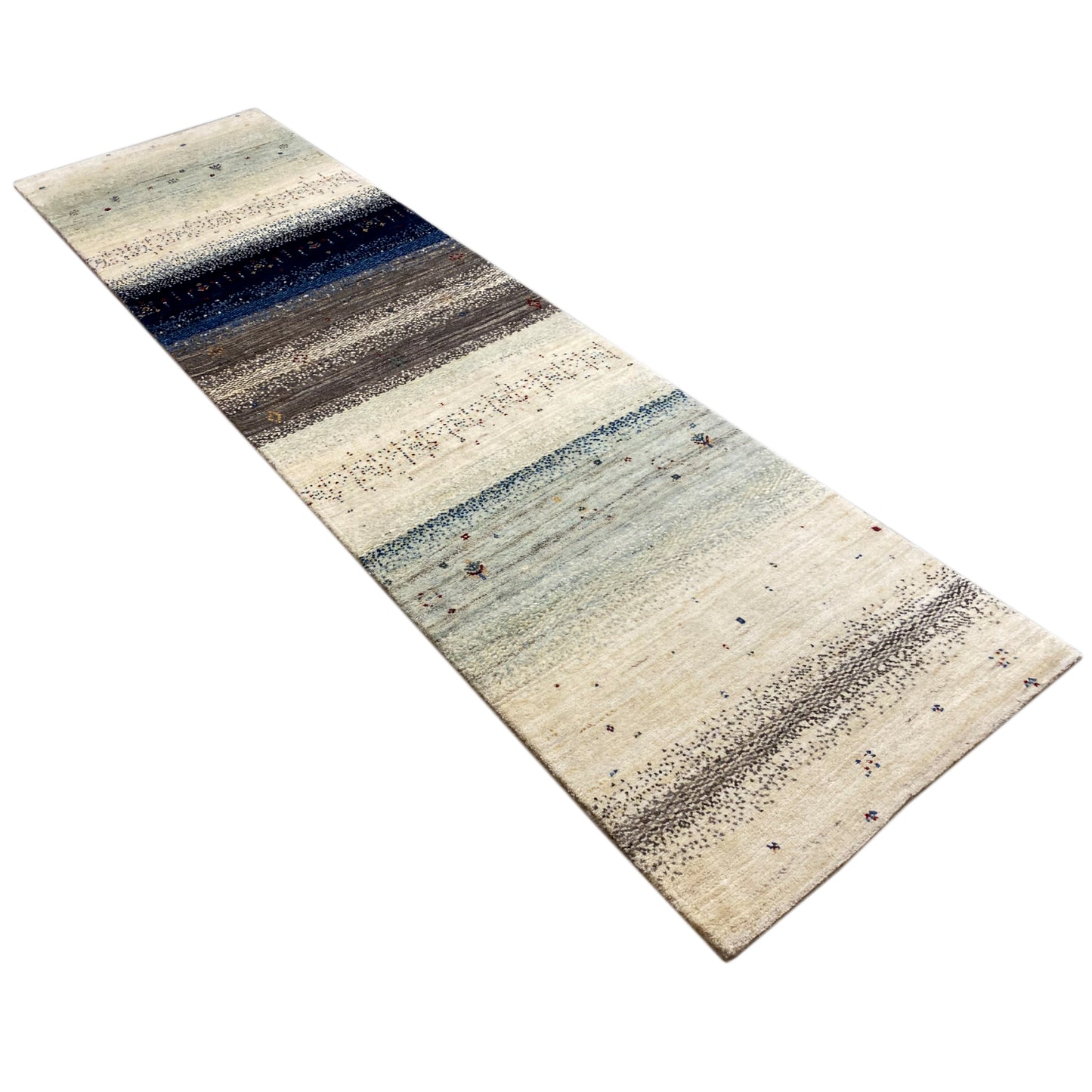 Blauer Gabbeh Teppich Läufer 302x84 cm - German Carpet Shop