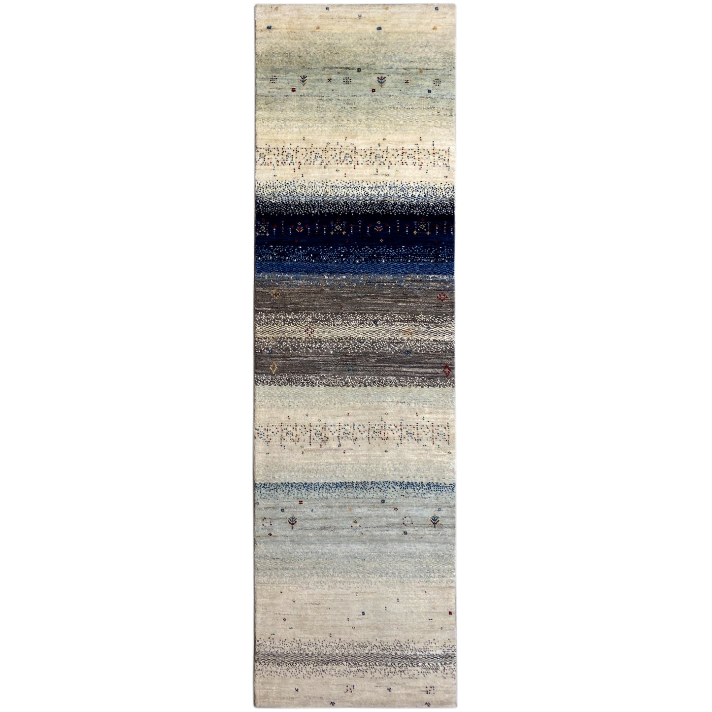 Blauer Gabbeh Teppich Läufer 302x84 cm - German Carpet Shop