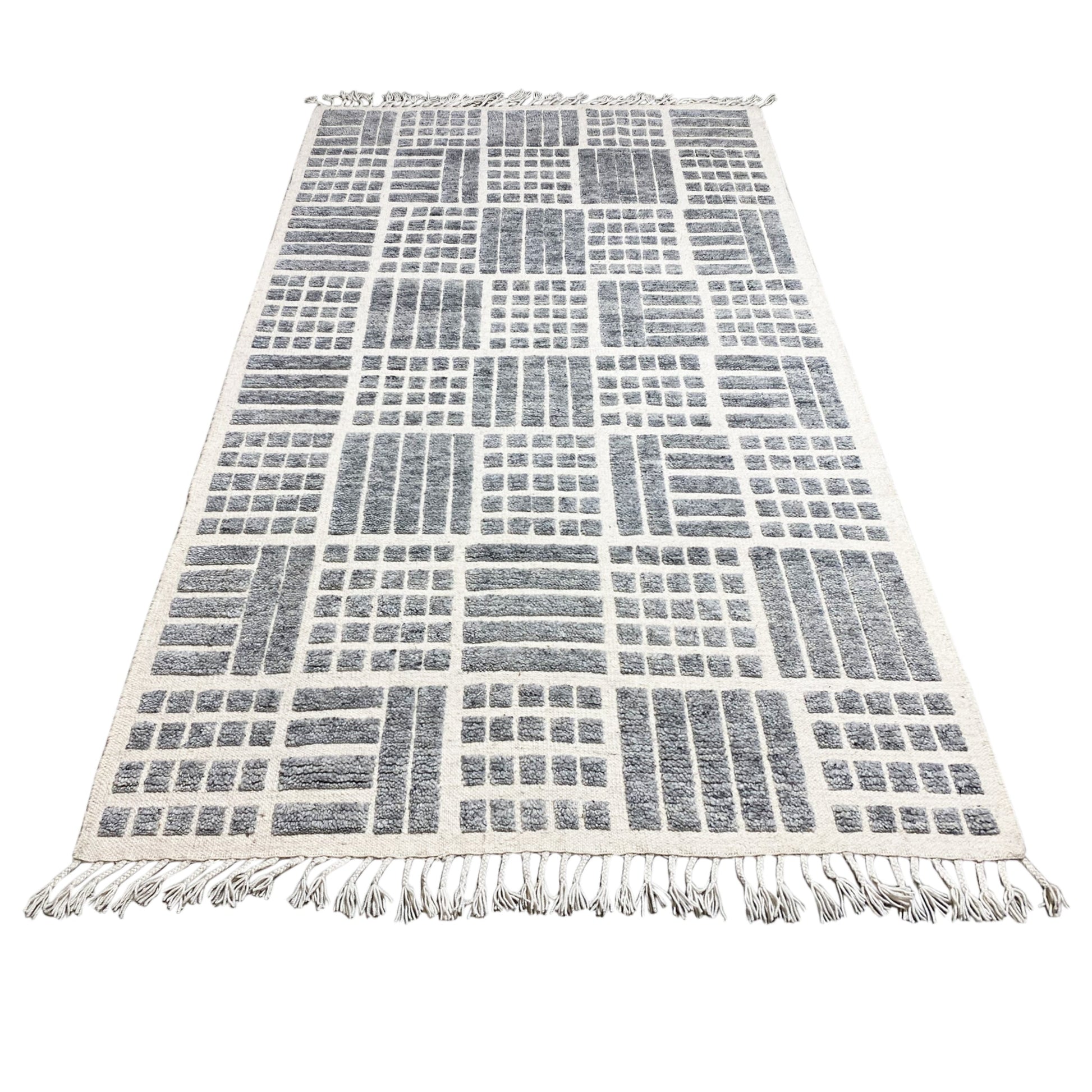 Grauer Berber-Wollteppich, 256x160 cm - Geometrisches Muster - German Carpet Shop