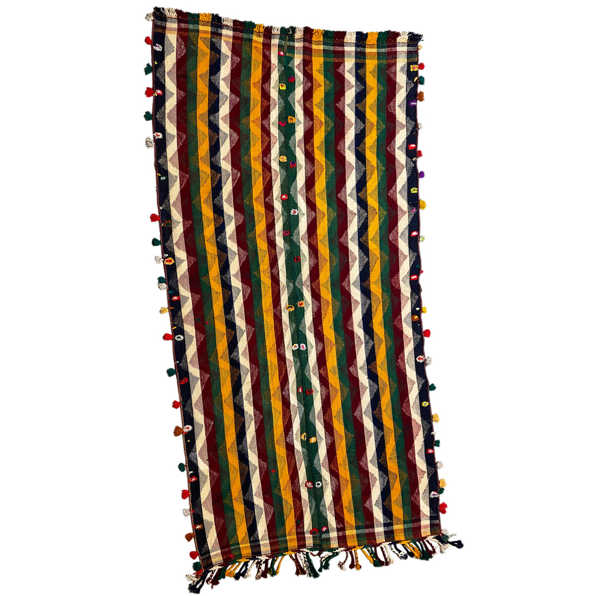 Tapis jajim rectangulaire à rayures colorées verticales et franges latérales
