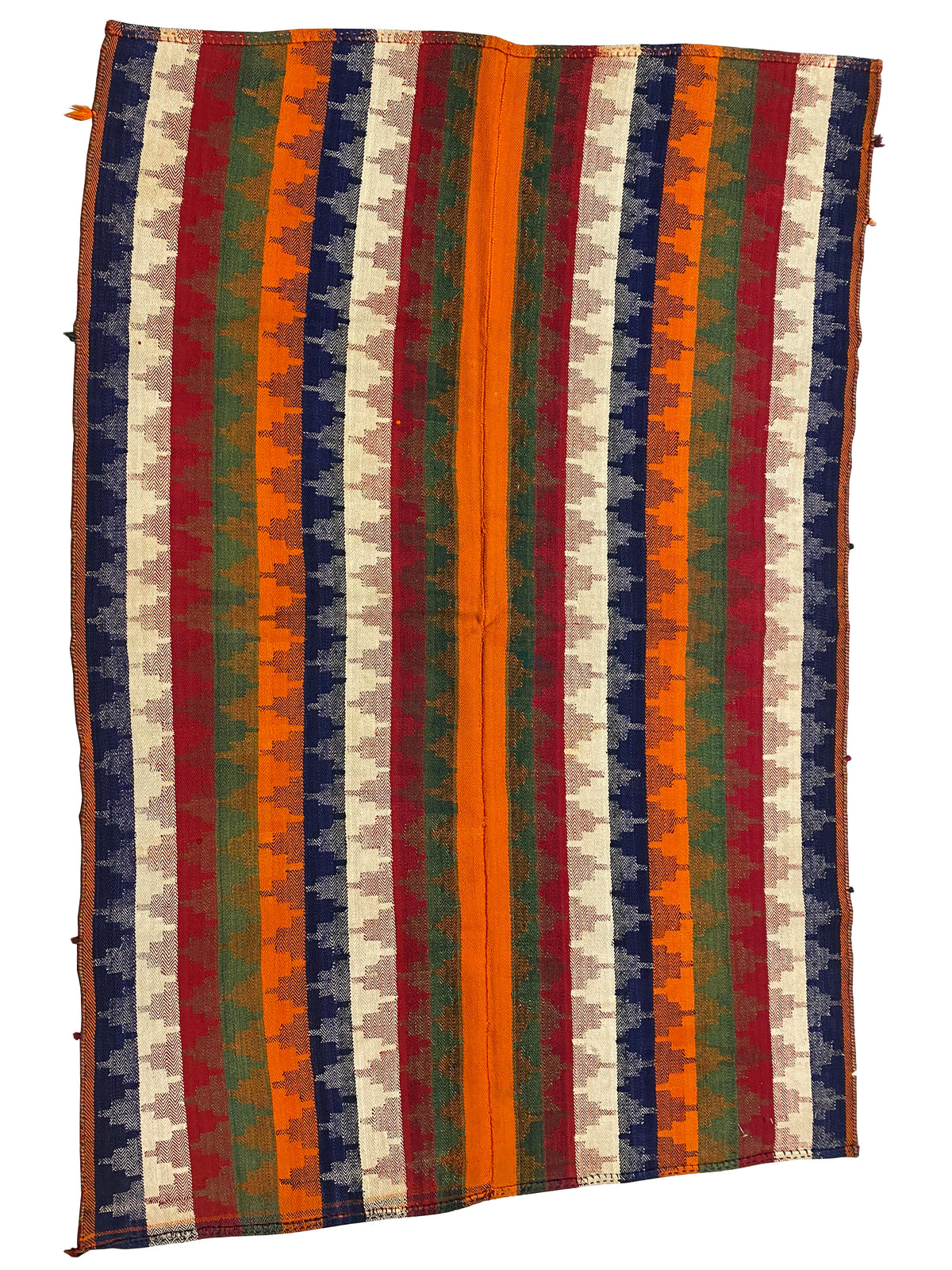 Tapis à rayures verticales ; couleurs vives comme l’orange, le vert, le bleu et le rouge