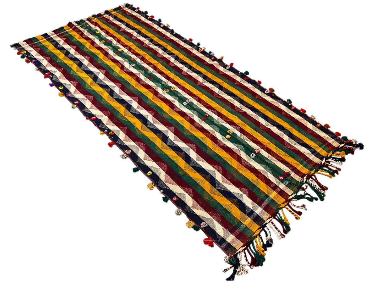 Tapis Jajim rectangulaire à rayures diagonales et à franges sur tous les côtés