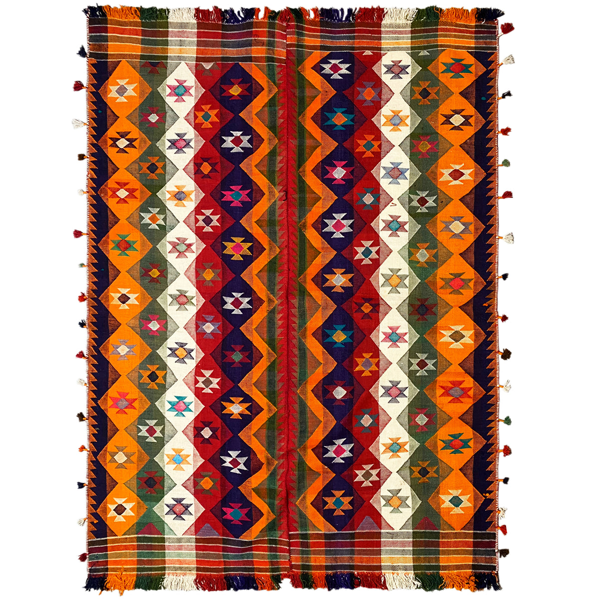 Tapis Jajim avec motif patchwork multicolore, franges sur les bords, 240x164 cm