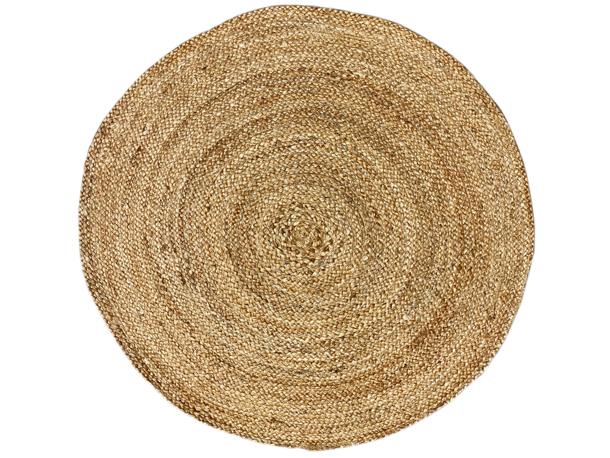 Tapis rond en jute, beige doré, spirale bien visible (80×80 cm)