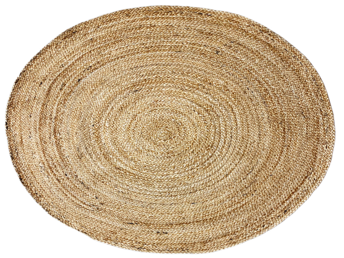Tapis rond en jute 120x120 cm dans des tons naturels avec des rainures en spirale circulaires