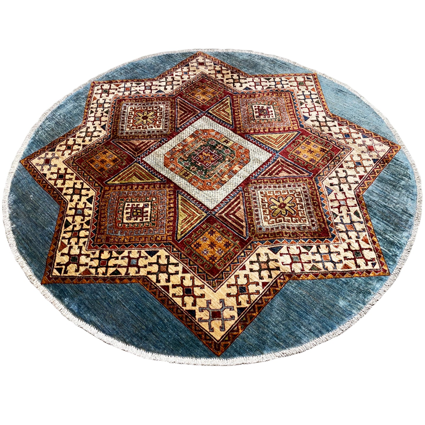 Blauer & Beiger Stern Kazak Teppich - German Carpet Shop