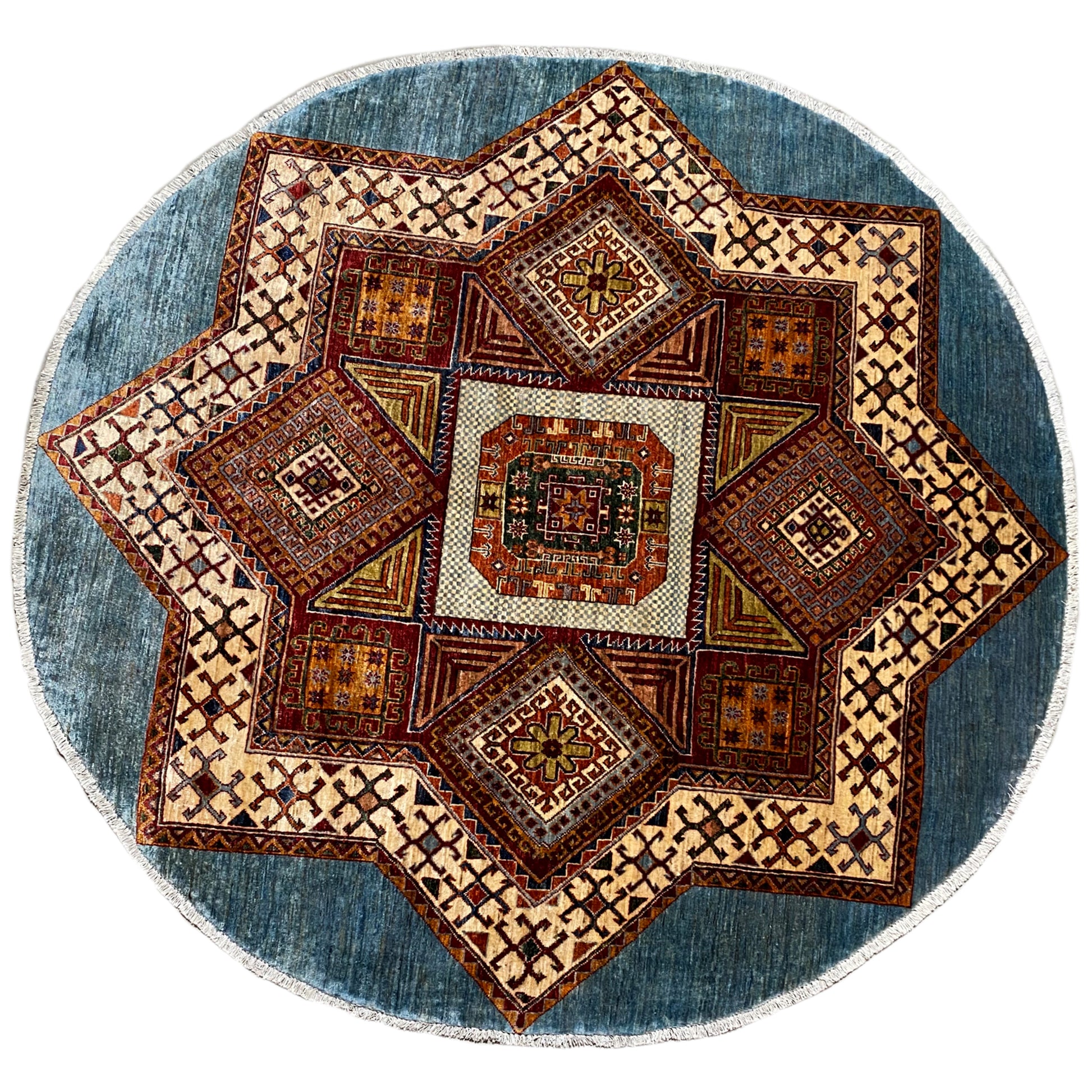 Blauer & Beiger Stern Kazak Teppich - German Carpet Shop