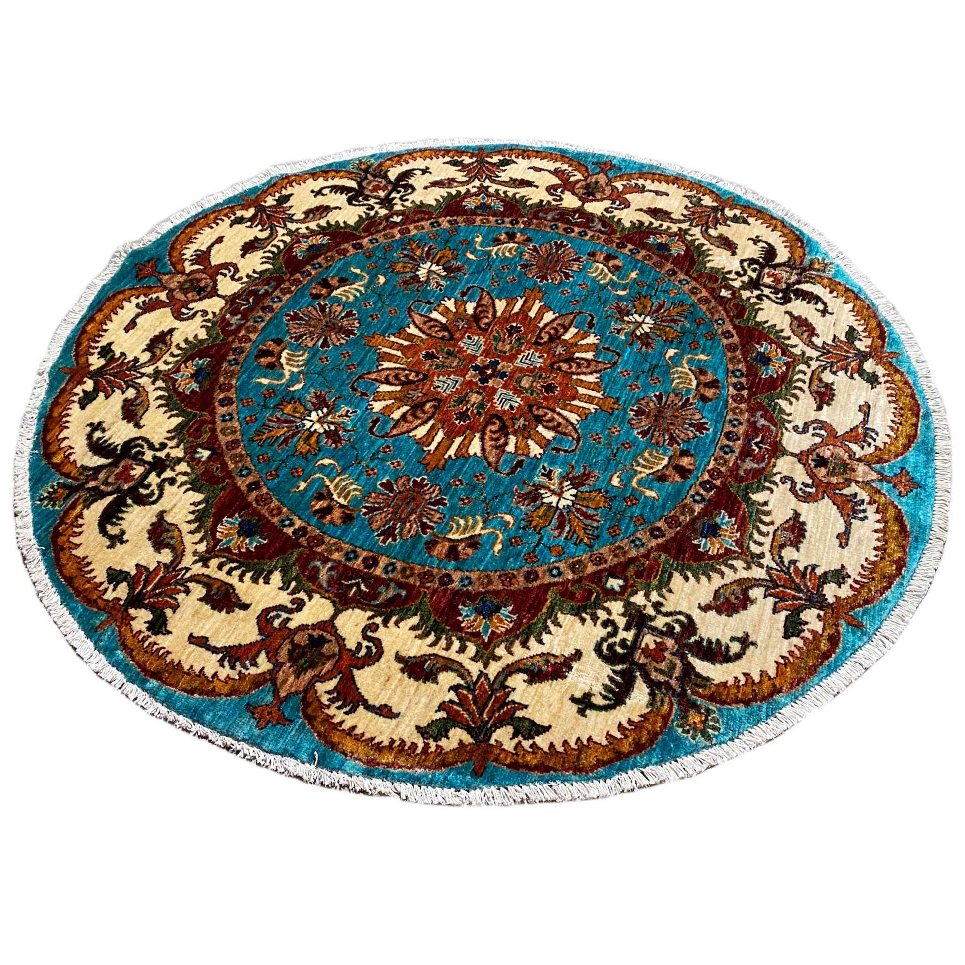 Türkiser Runder Kazak Teppich, 143x142 cm - German Carpet Shop
