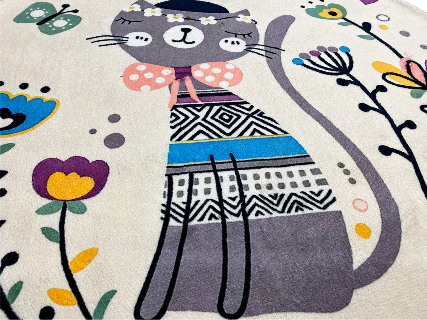 Tapis rond pour enfants Chat, blanc, 160 cm