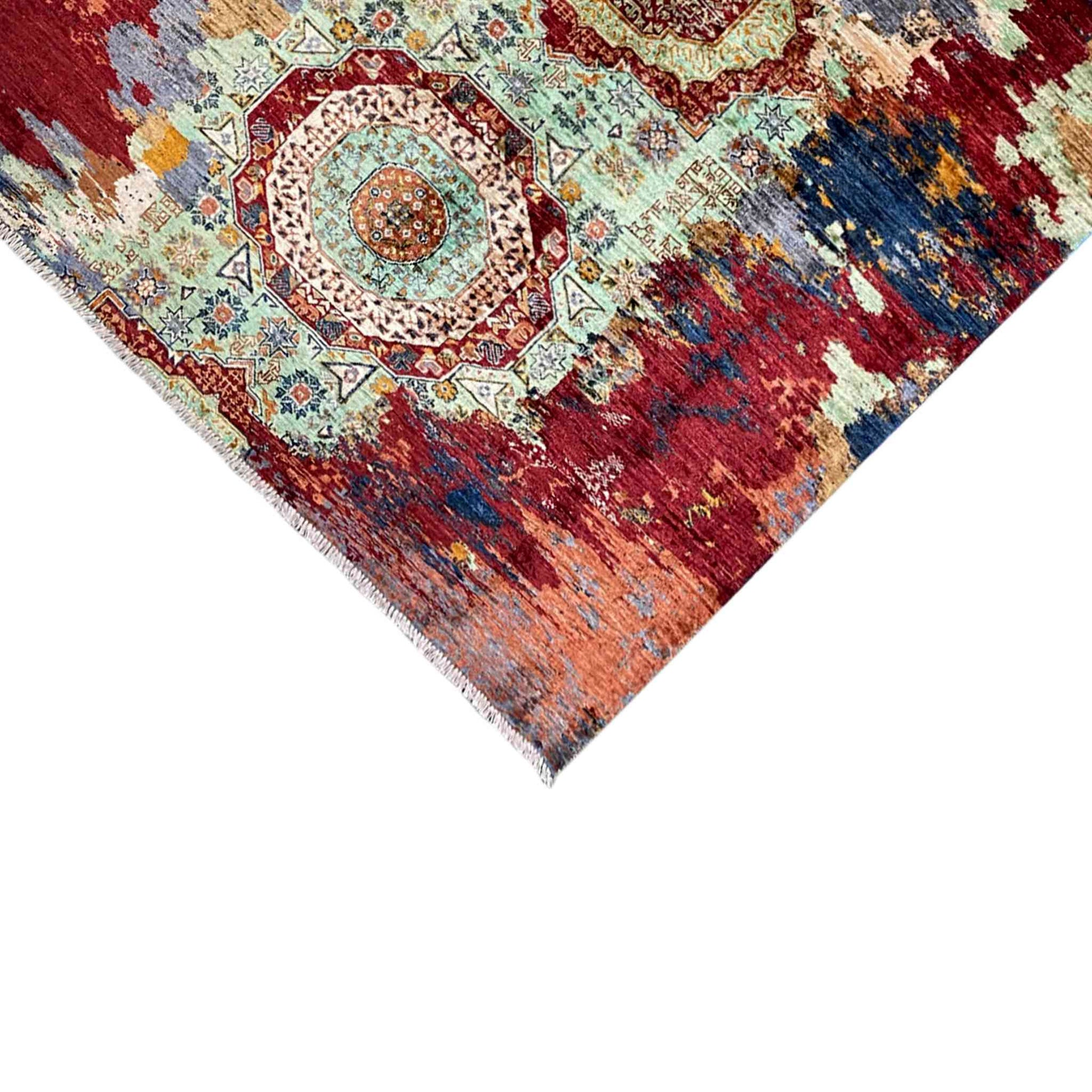 Mamluk Handgeknüpfter Teppich Rot Grün 237x176 cm - German Carpet Shop