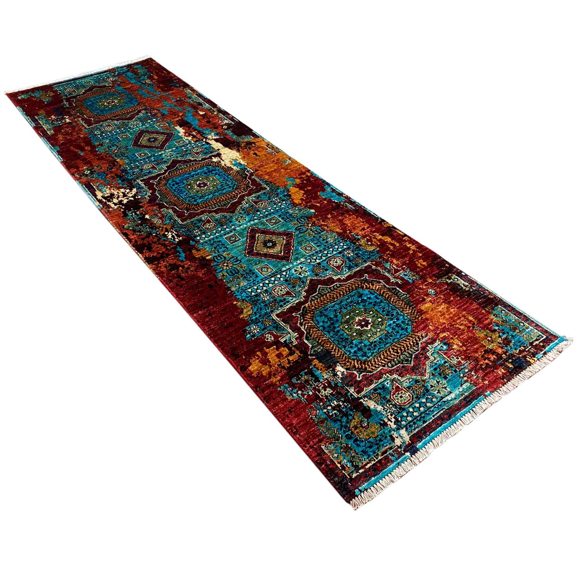 Mamluk Läufer Teppich, Türkis/Mehrfarbig, 252x80 cm - German Carpet Shop