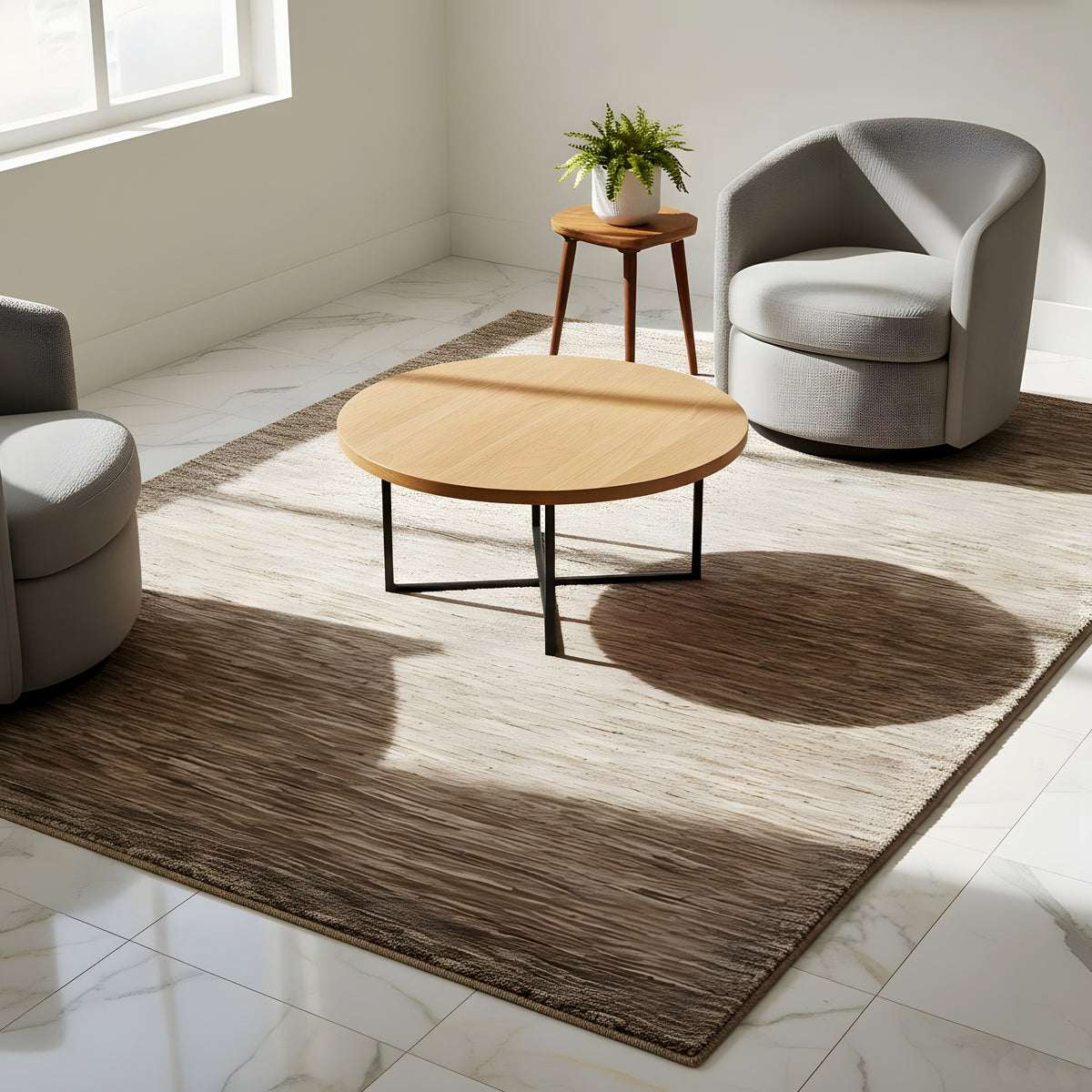 Tapis Gabbeh brun-beige chiné sur fond clair, rectangulaire