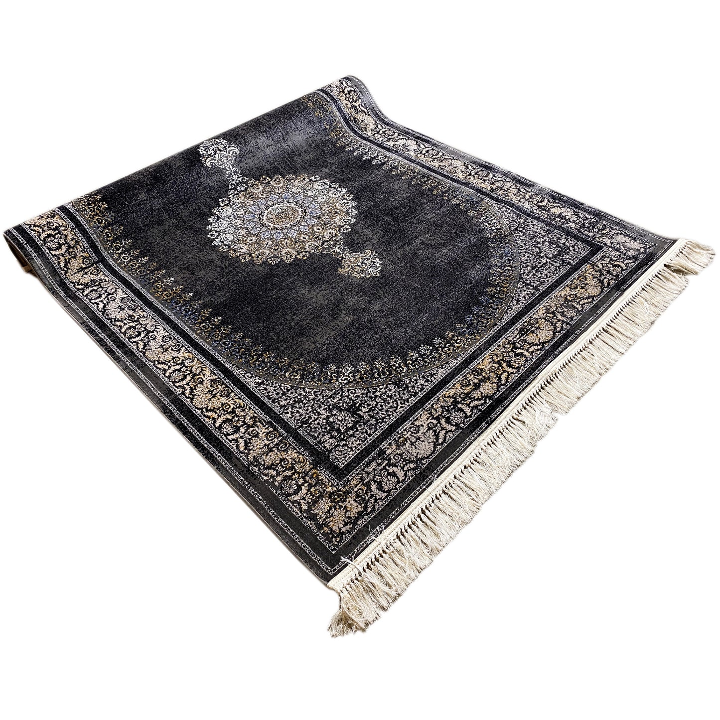 Rechteckiger Teppich Medaillon Schwarz Grau 160x230 robuste Fasern