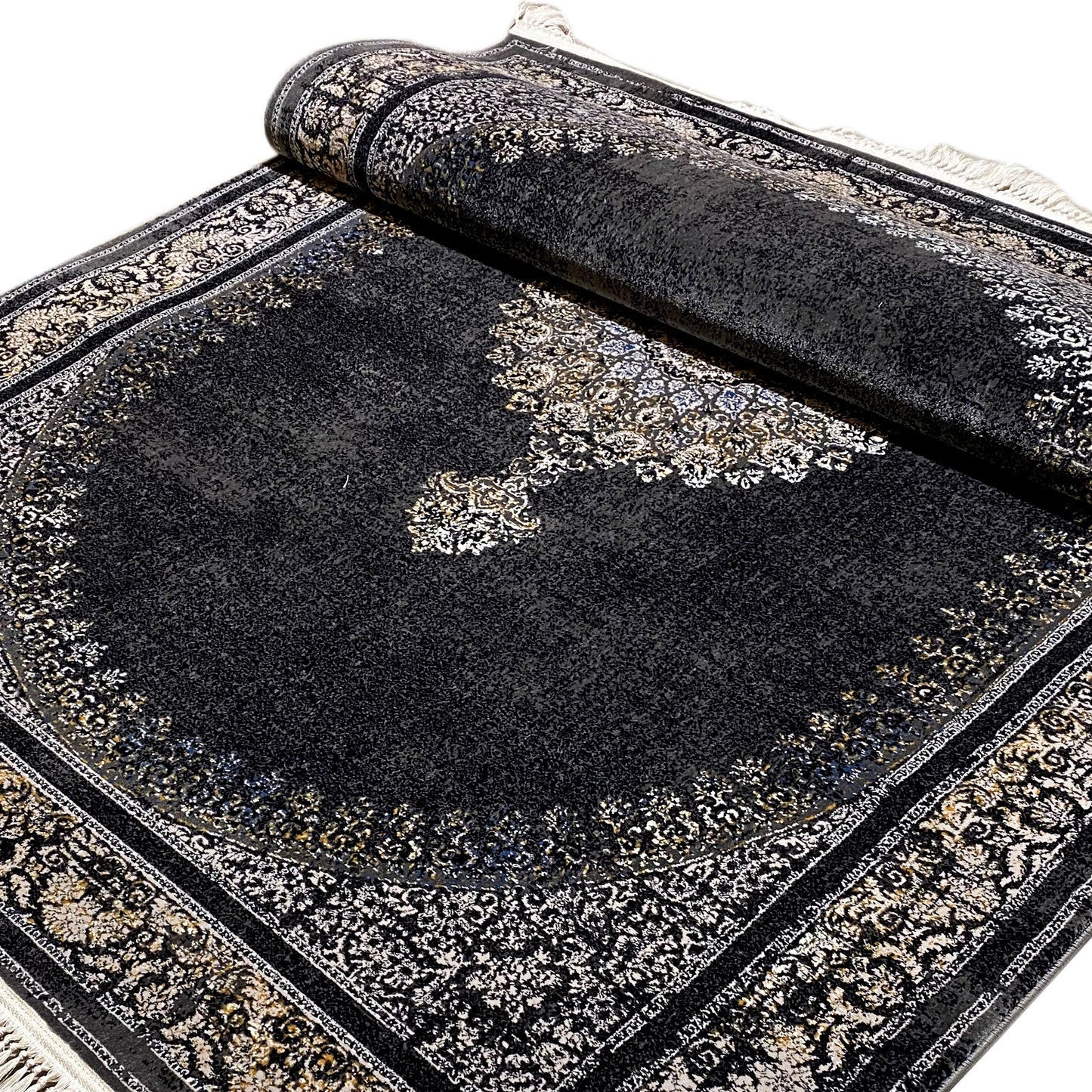 Florales Muster Teppich Schwarz Grau 160x230 maschinell gewebt