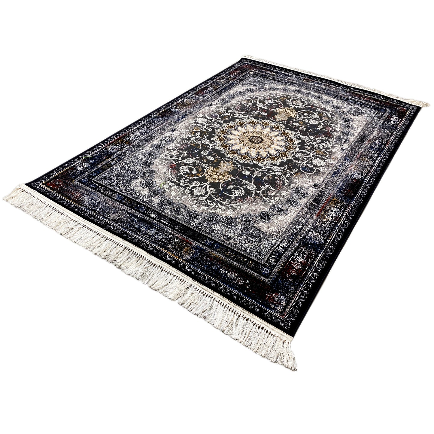Rechteckiger Teppich Medaillon Schwarz Blau Polypropylen 160x230 Eingangsbereich