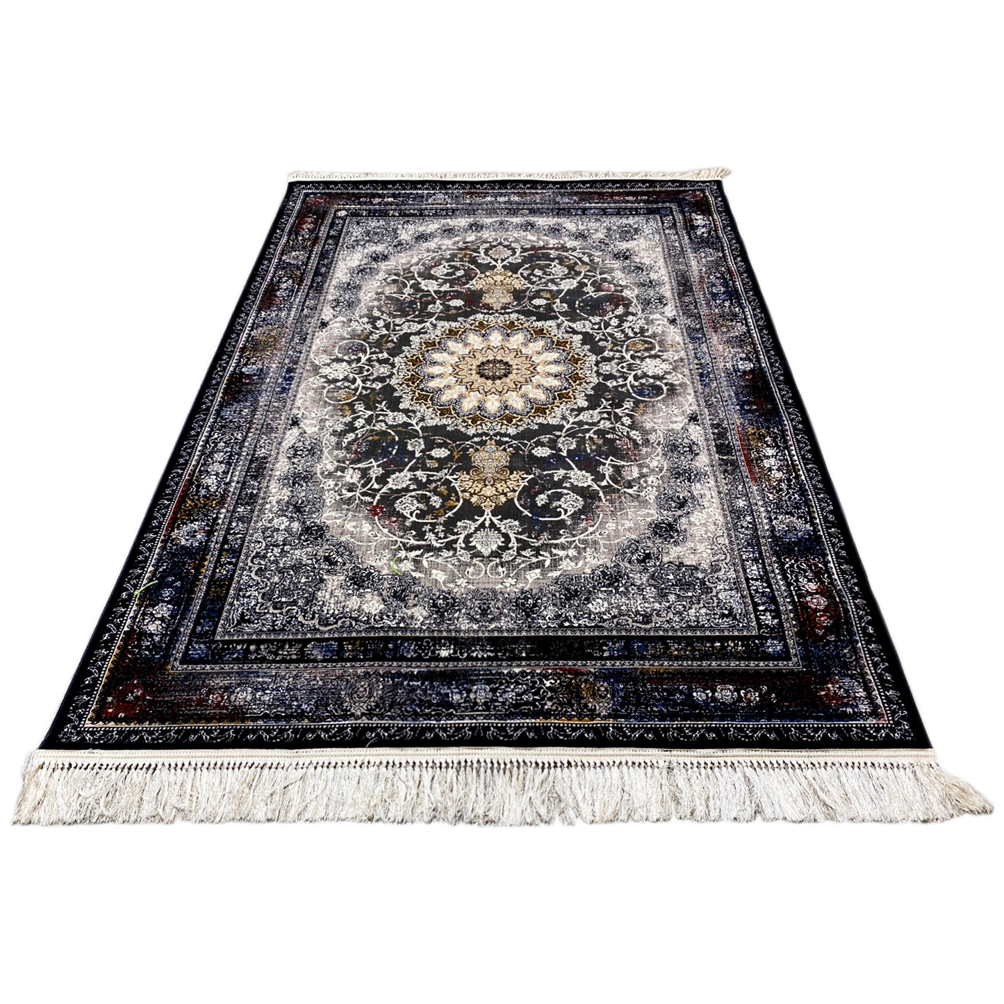 Gewebter Teppich Polypropylen orientalisch Schwarz Weiß 160x230 Esszimmer