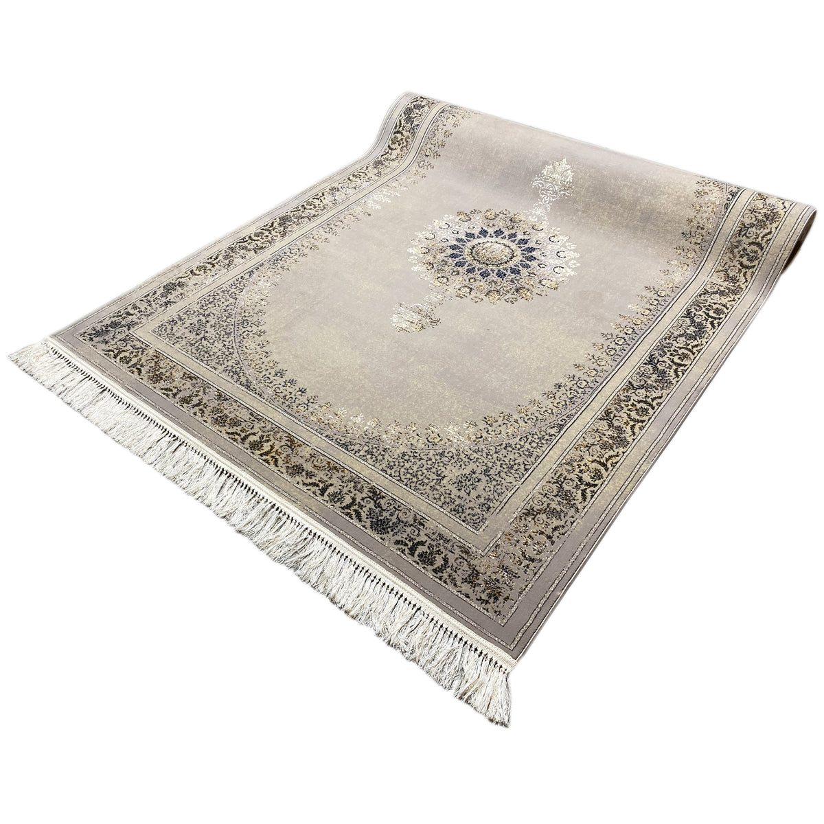 Tapis Wiesner 160x230 cm beige avec bordure ornementale et franges sur les bords
