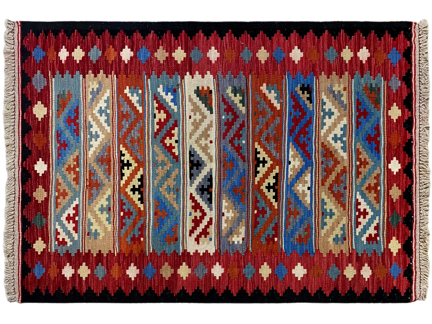 Kelim Qashqai Teppich rot robust und pflegeleicht aus 100% Wolle