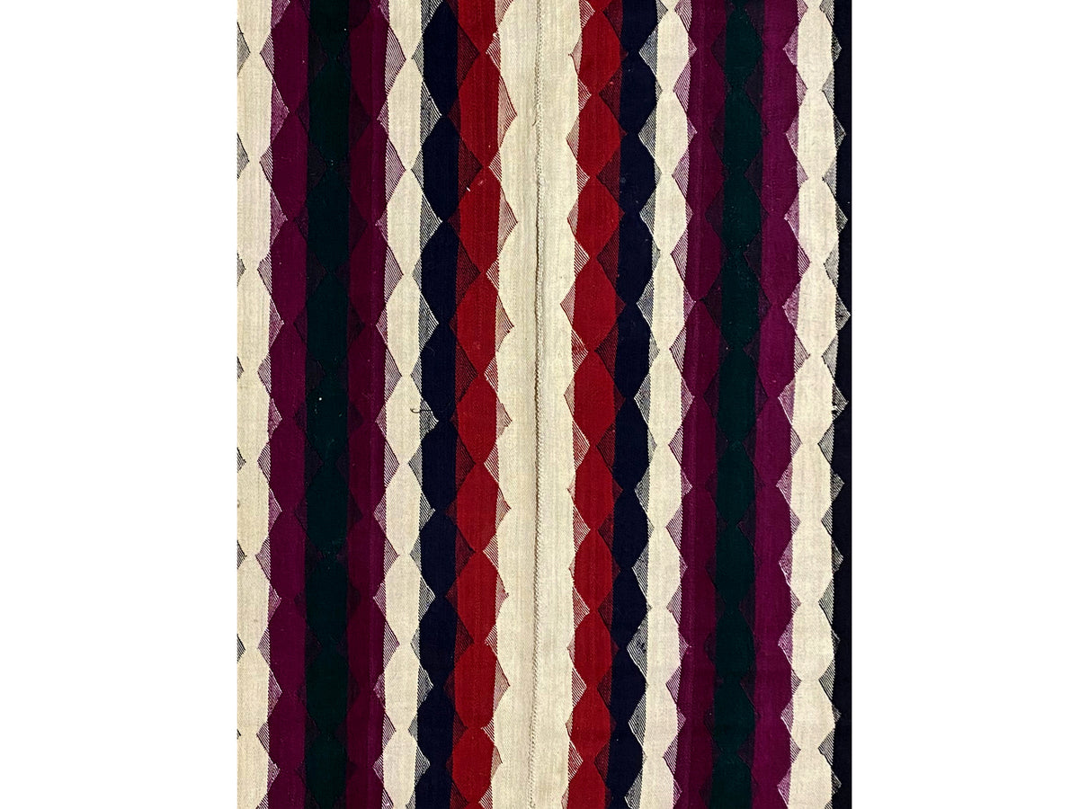 Tapis jajim à rayures verticales violettes, bleu foncé et crème