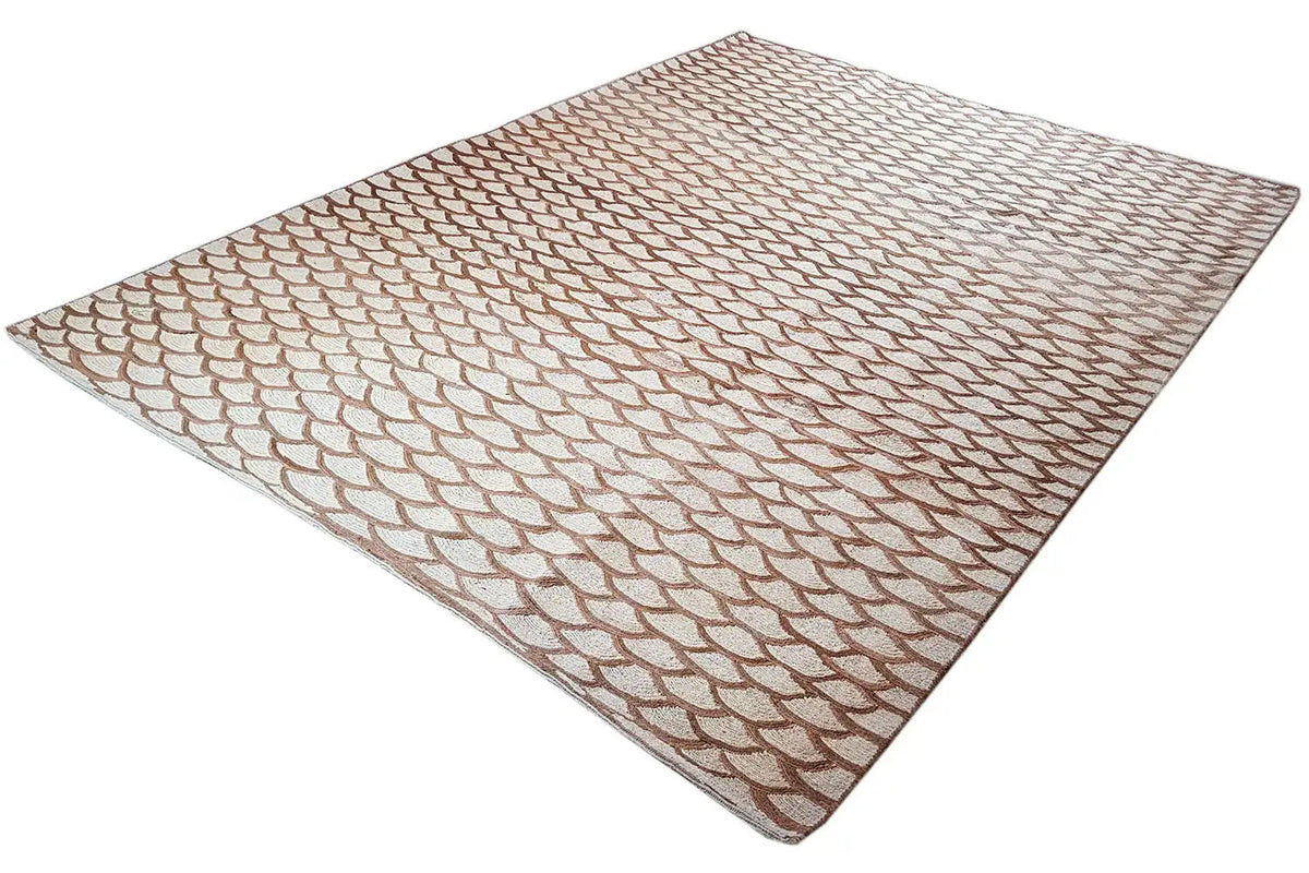 Tapis à motif d’écailles, beige avec des contours bruns, rectangulaire
