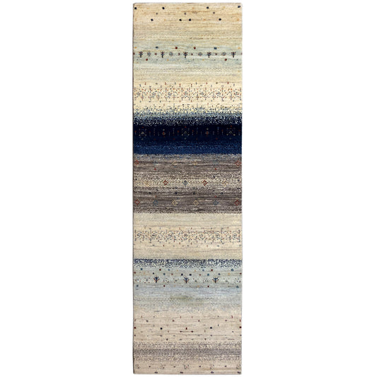 Blauer Gabbeh Teppich Läufer 300x84 cm - German Carpet Shop