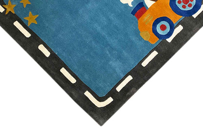 Handgetufteter Wollteppich mit farbenfrohem Auto- & Tiermotiv, 170x240cm (5.6X7.9ft) - German Carpet Shop