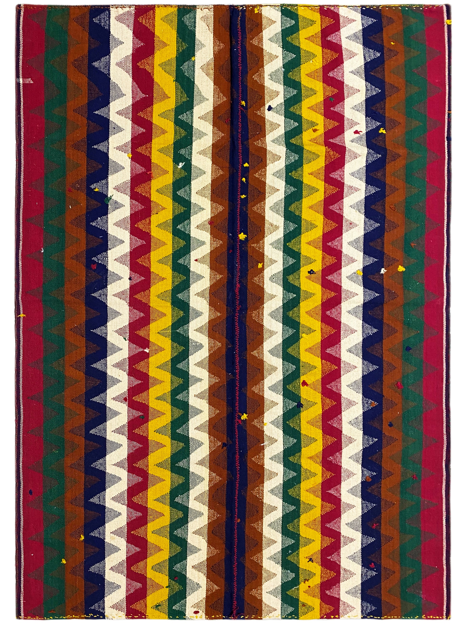 Salon handgewebter Jajim Teppich in kräftigen Multicolor-Zickzackstreifen