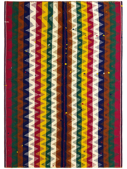 Salon handgewebter Jajim Teppich in kräftigen Multicolor-Zickzackstreifen