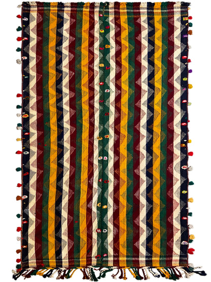 Schlafzimmer Jajim Teppich im farbstarken Boho-Stil mit klaren Streifen