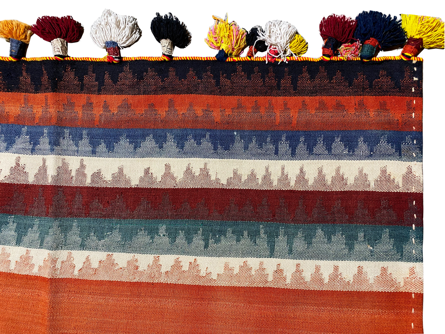 Salon bunter Jajim Teppich traditionell gewebt mit geometrischen Linien