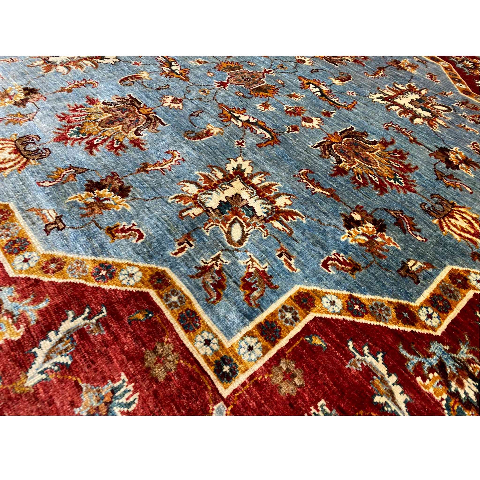 Handgeknüpfter Woll-Stern-Khorjin-Teppich, Blau & Rot, 205x202 cm - German Carpet Shop