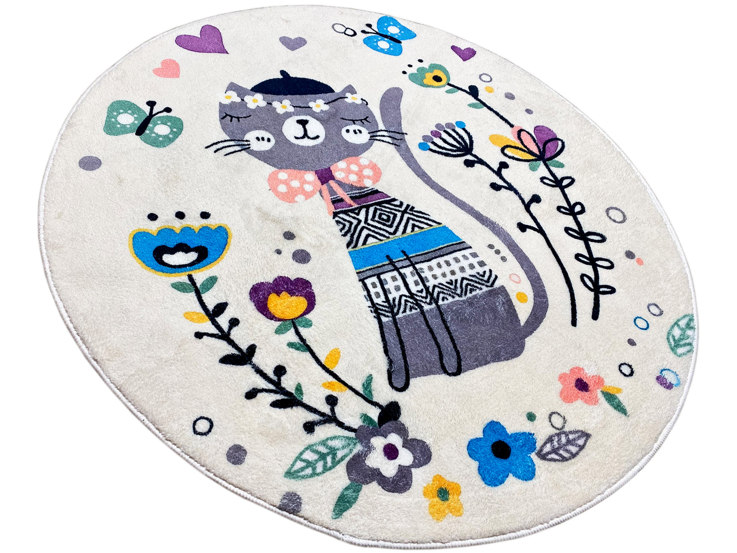 Tapis rond pour enfants Chat, blanc, 100 cm