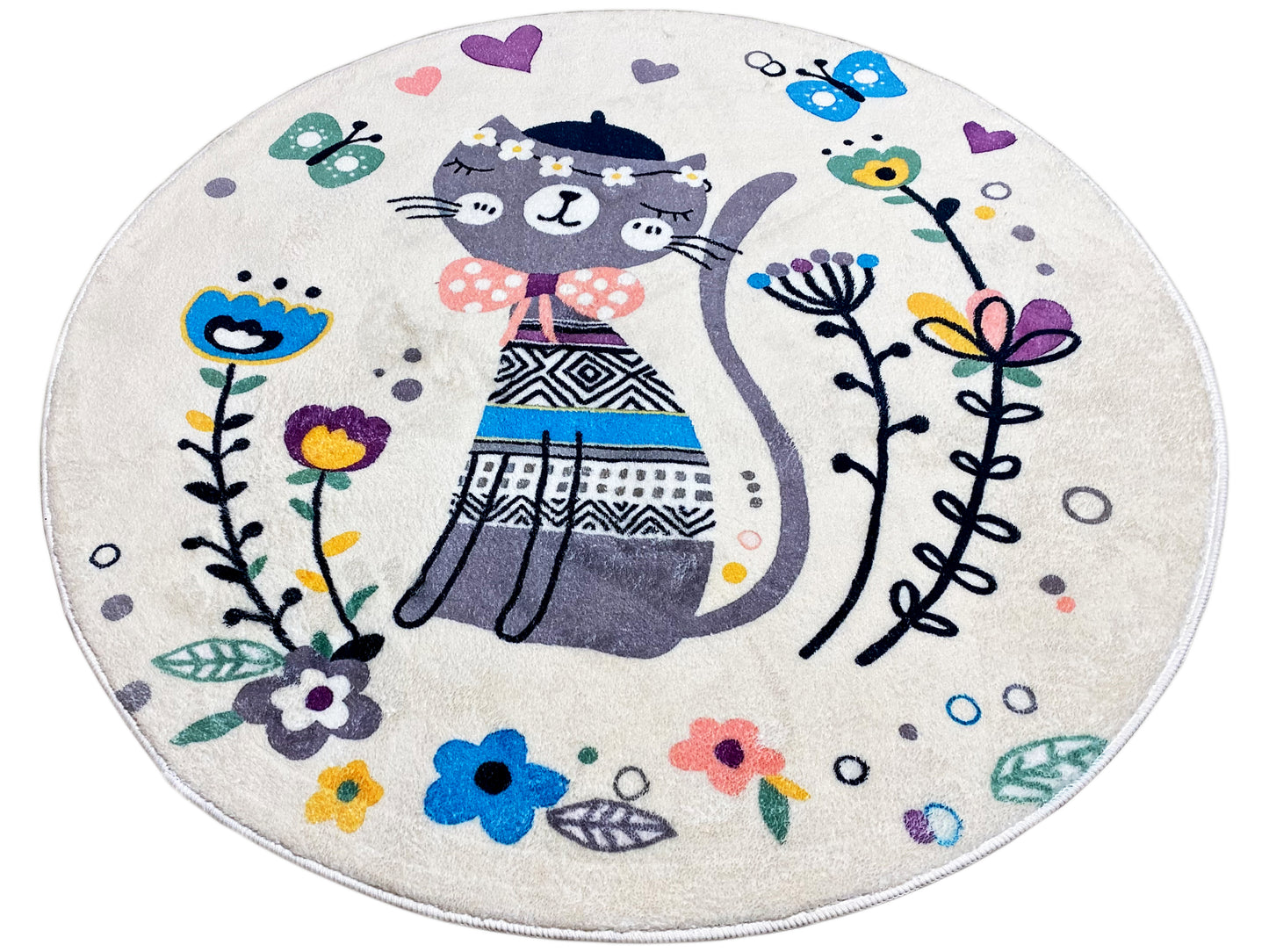 Tapis rond pour enfants Chat, blanc, 100 cm