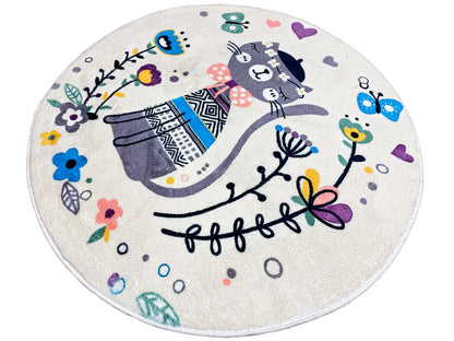 Tapis rond pour enfants Chat, blanc, 100 cm