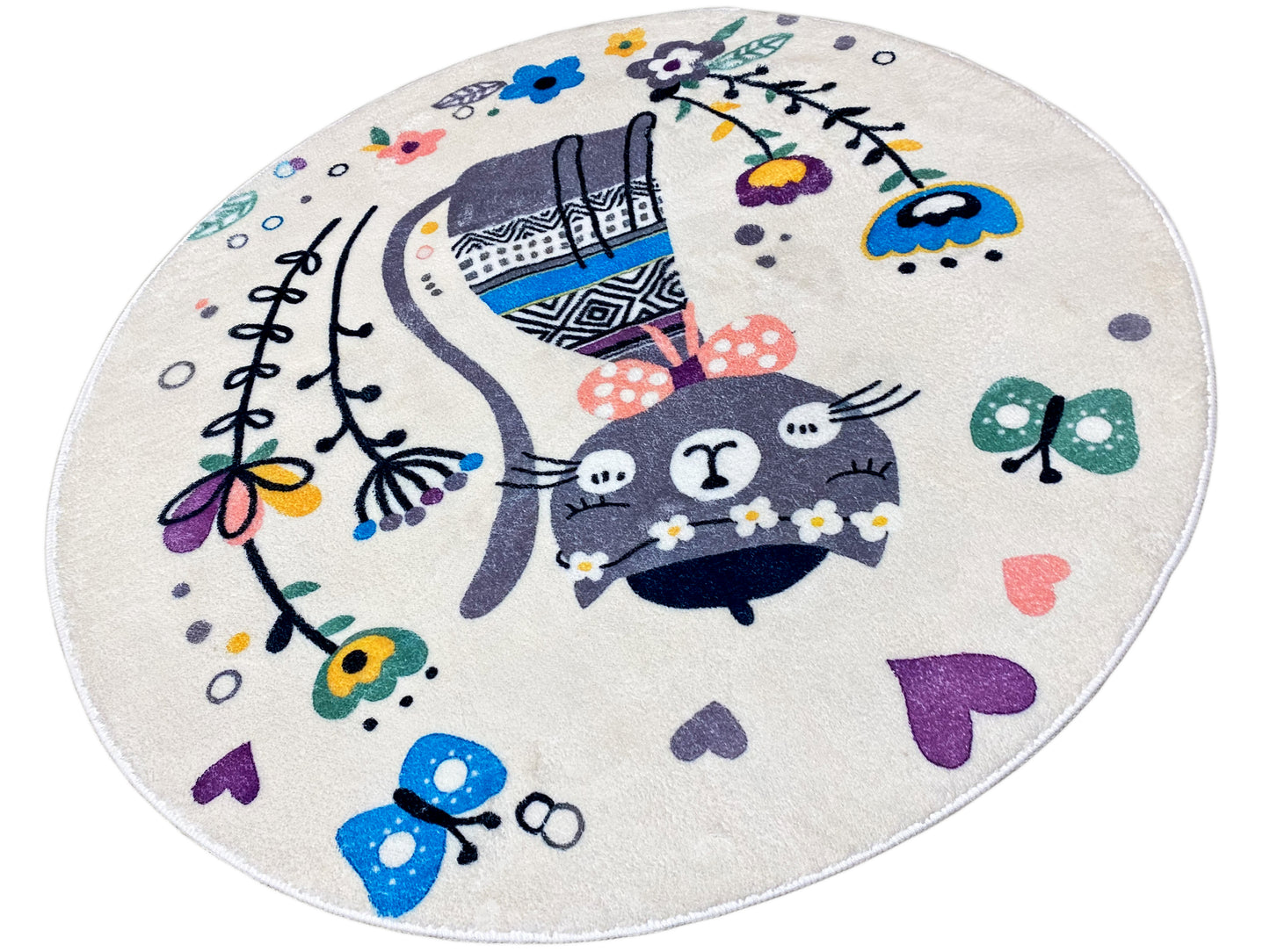 Tapis rond pour enfants Chat, blanc, 100 cm