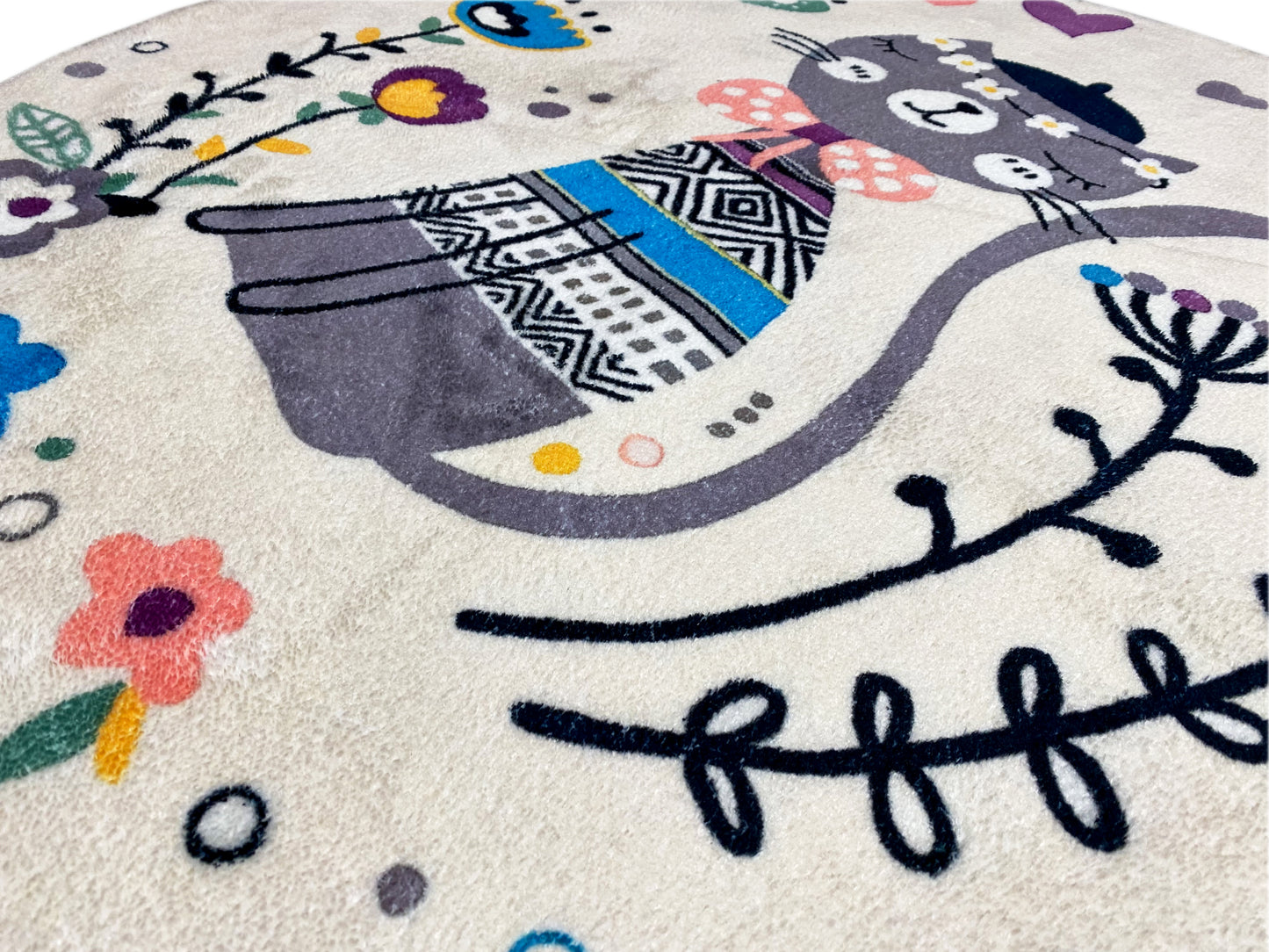 Tapis rond pour enfants Chat, blanc, 100 cm