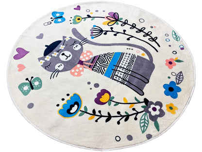 Tapis rond pour enfants Chat, blanc, 120 cm