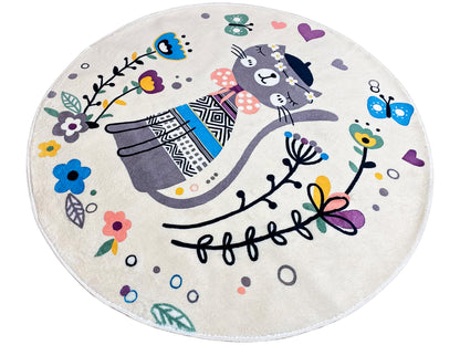 Tapis rond pour enfants Chat, blanc, 120 cm