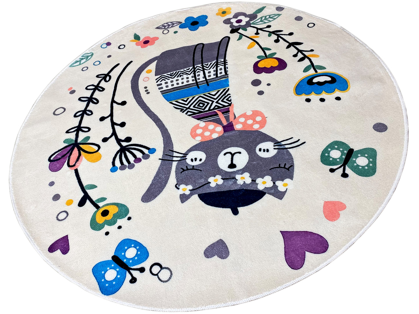 Tapis rond pour enfants Chat, blanc, 120 cm