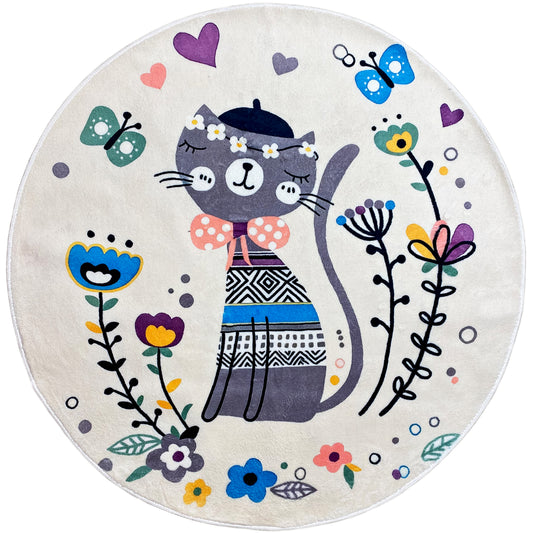 Tapis rond pour enfants Chat, blanc, 120 cm
